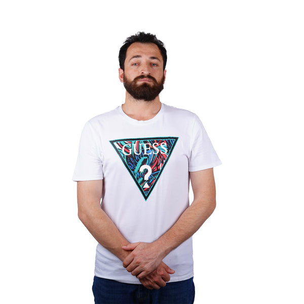 GUESS-REGULAR FIT-ROUND NECK-LOGO | WHITE